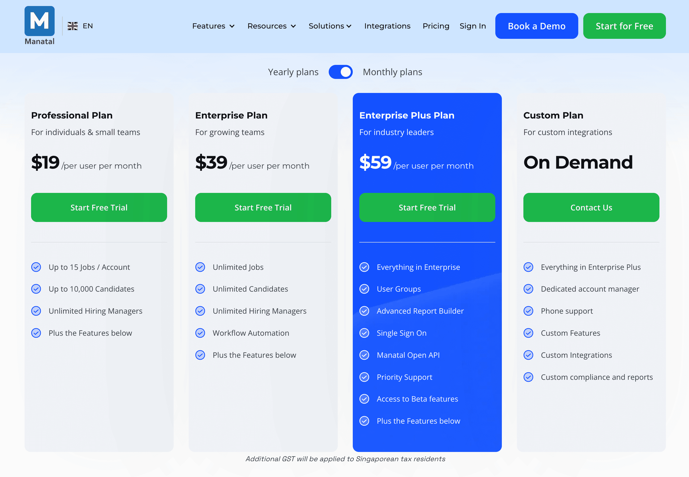 Manatal ats pricing