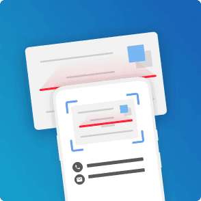 Displays concept of paper business cars scanning with the app