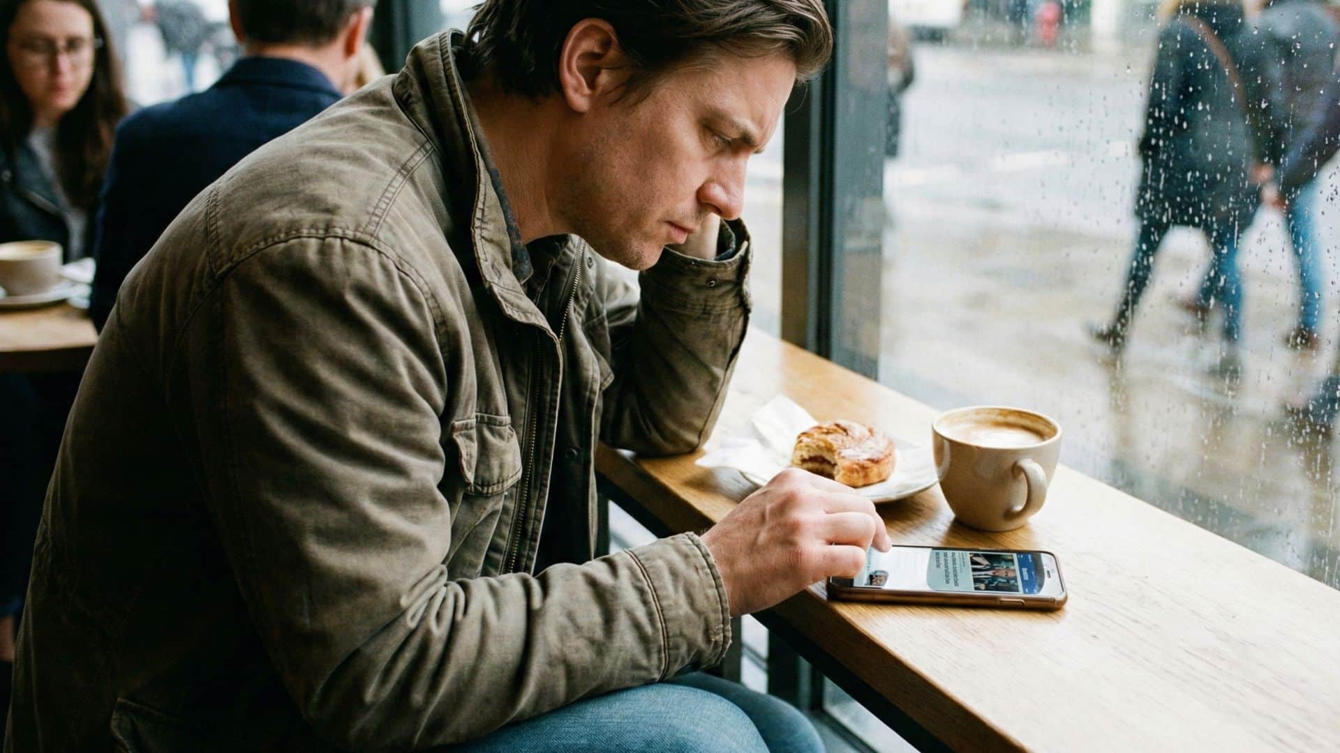 professional researching search trends in cafe