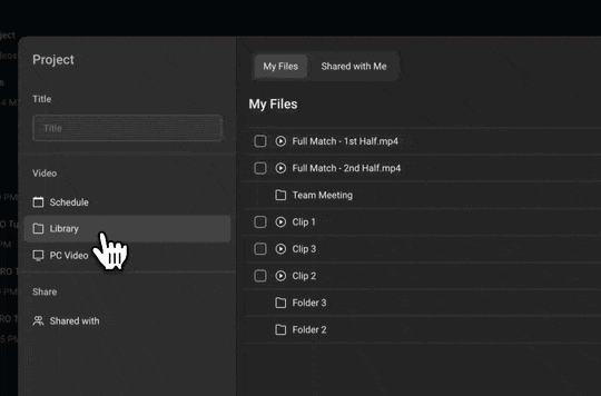 Creating an editor project from saved library clips