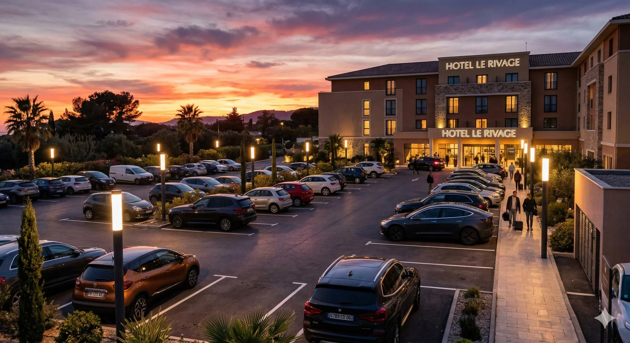 Led extérieures sur un parking privé d'un hôtel