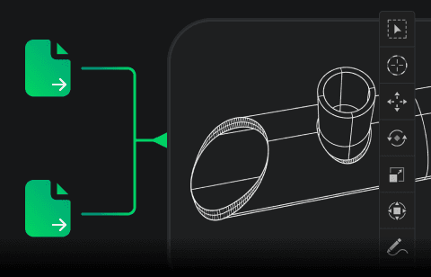 CAD files imported into a 3D view of a tubular part.