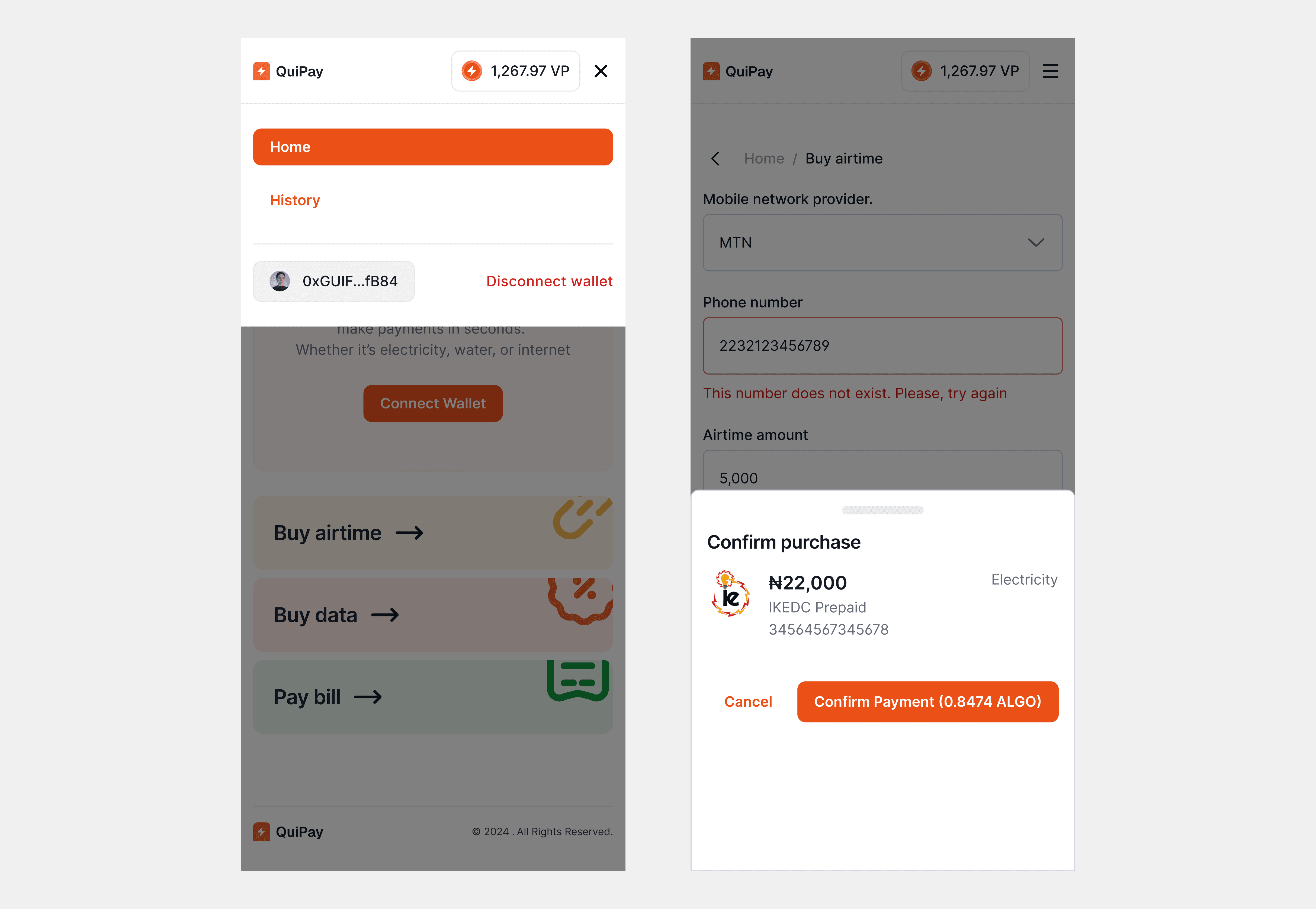 A UI shot for QuiPay