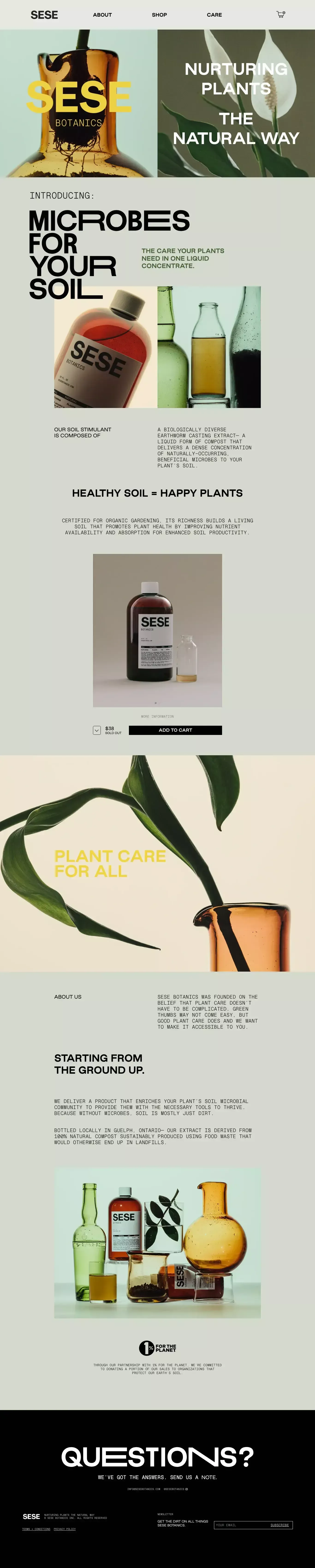 SESE BOTANICS ecommerce page screenshot showcasing Nature and Ecommerce design