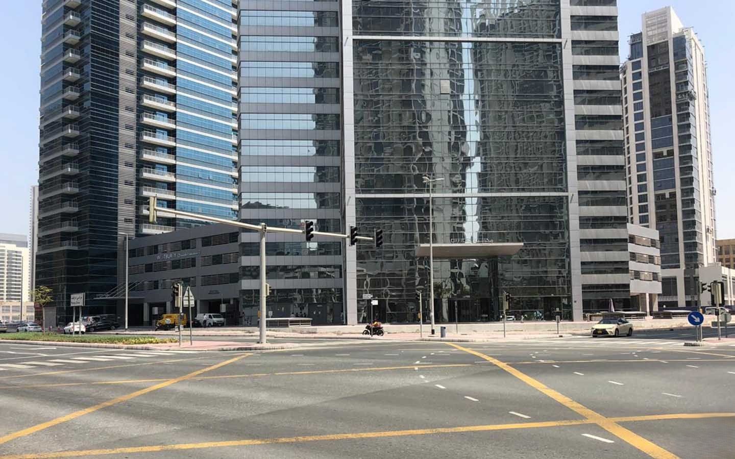 Street view of Westburry Office Tower entrance, a prime location for corporate offices in Dubai.