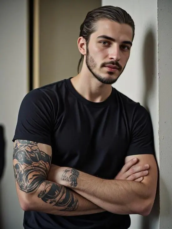 Cool boy with tattoo on arm, via ai tattoo generator free