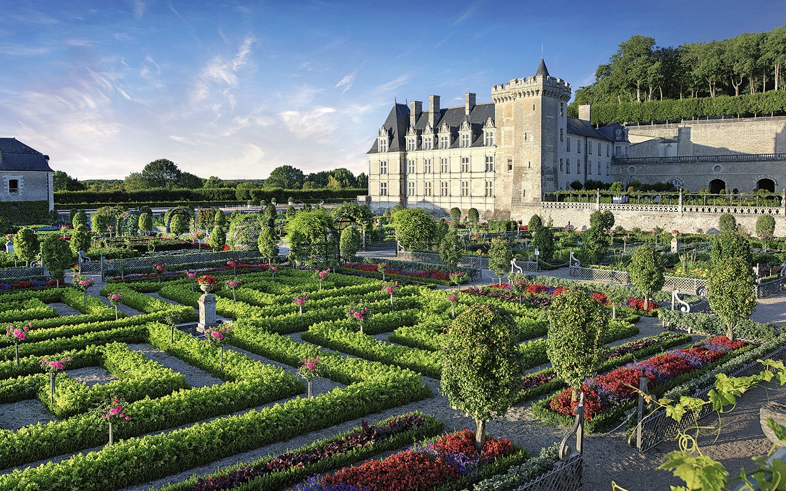 Kitchen garden with geometric hedges at Château of Villandry, France.