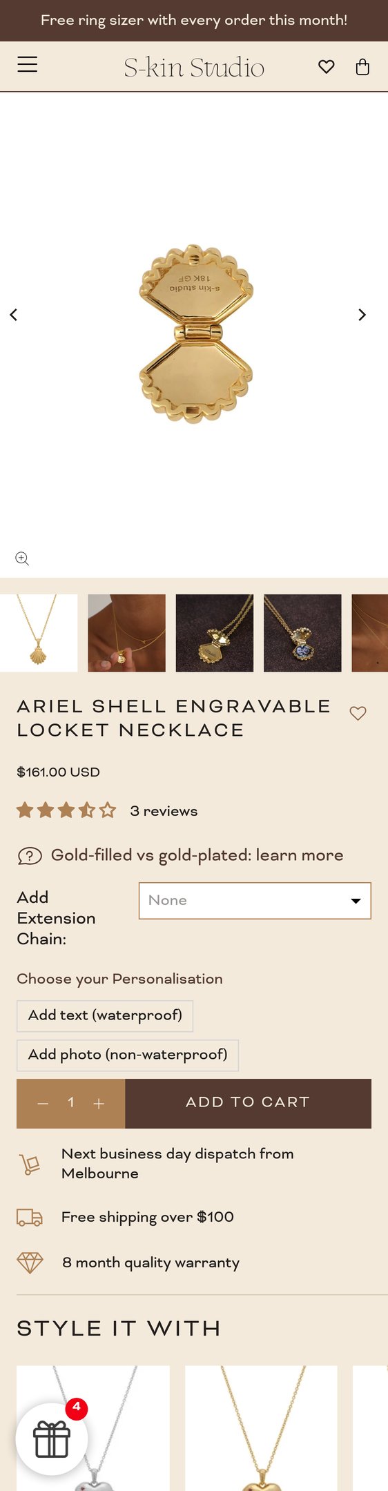 Jewelry product options include: necklace for Ariel Shell Engravable Locket Necklace | S-kin Studio Custom Jewelry from S-kin Studio Jewelry.