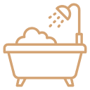 Icône de baignoire fumante illustrant des suites avec salles de bain privées.