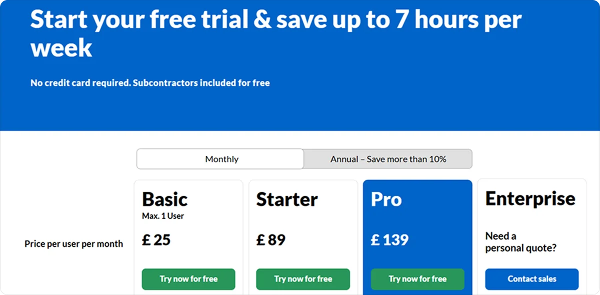 PlanRadar pricing