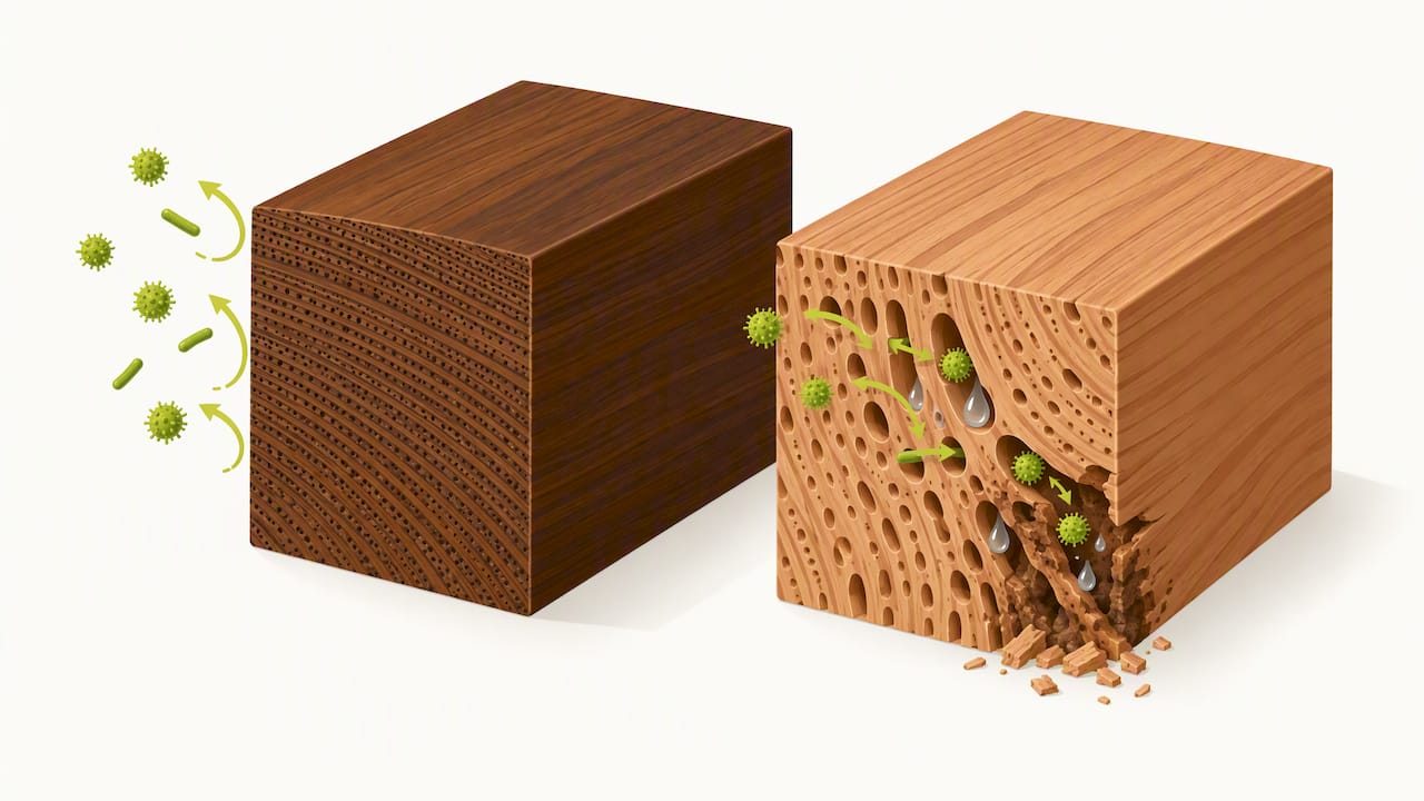 Illustration comparing Ipe and cedar decay resistance