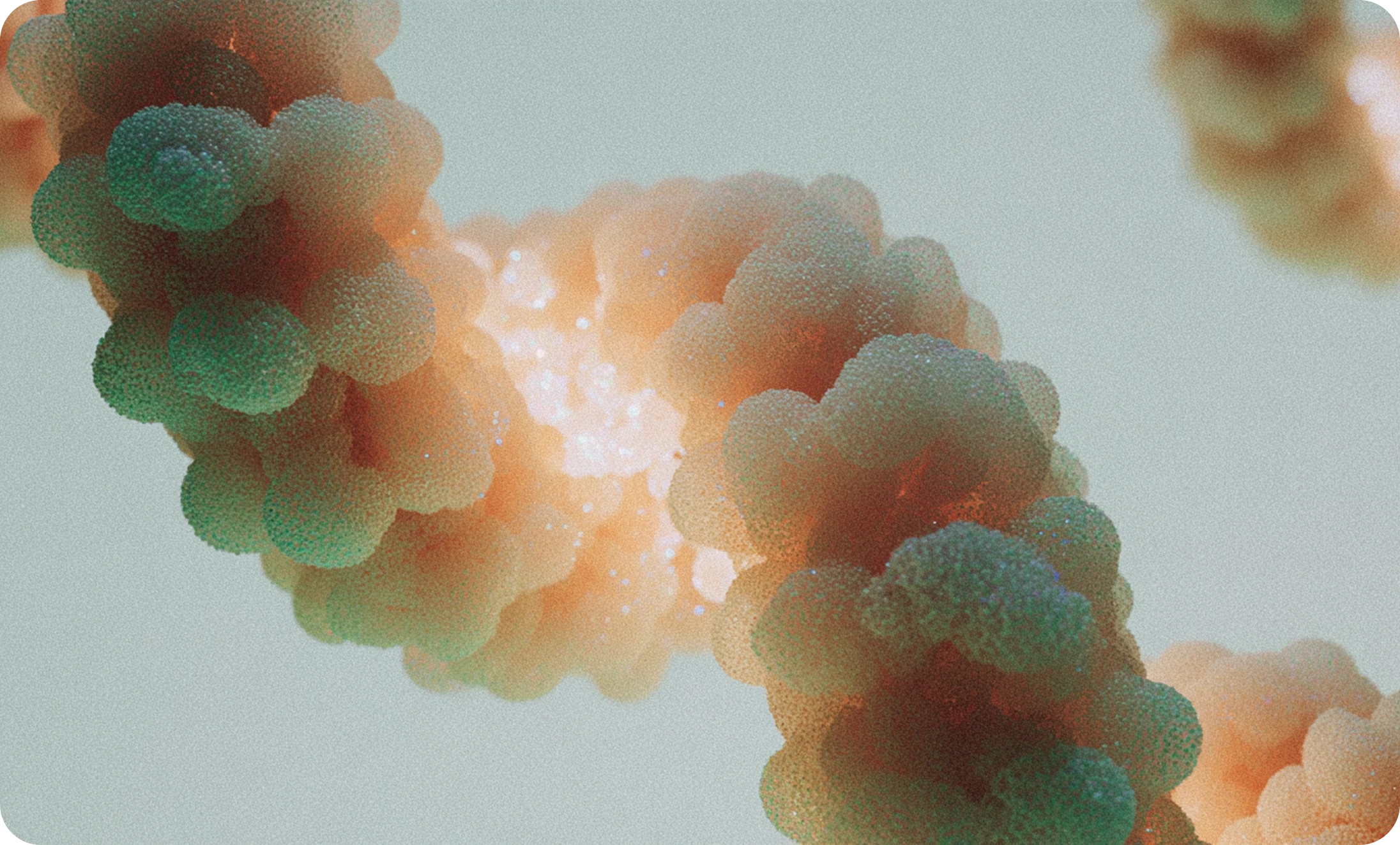 Stylized molecular strand formed from clustered spheres.