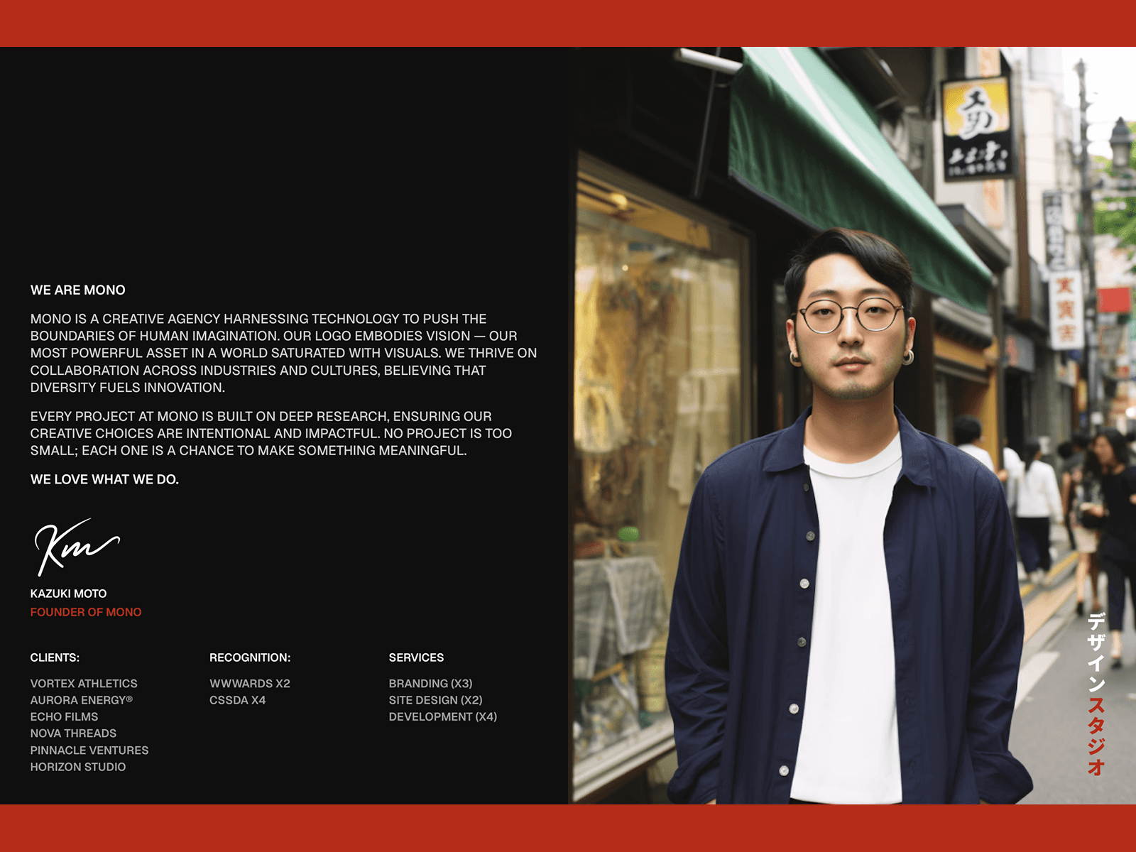 Mono Studio is a bold editorial Framer template for creative agencies, studios, and modern portfolios — crafted with Japanese-inspired precision, immersive visuals, and smooth storytelling.