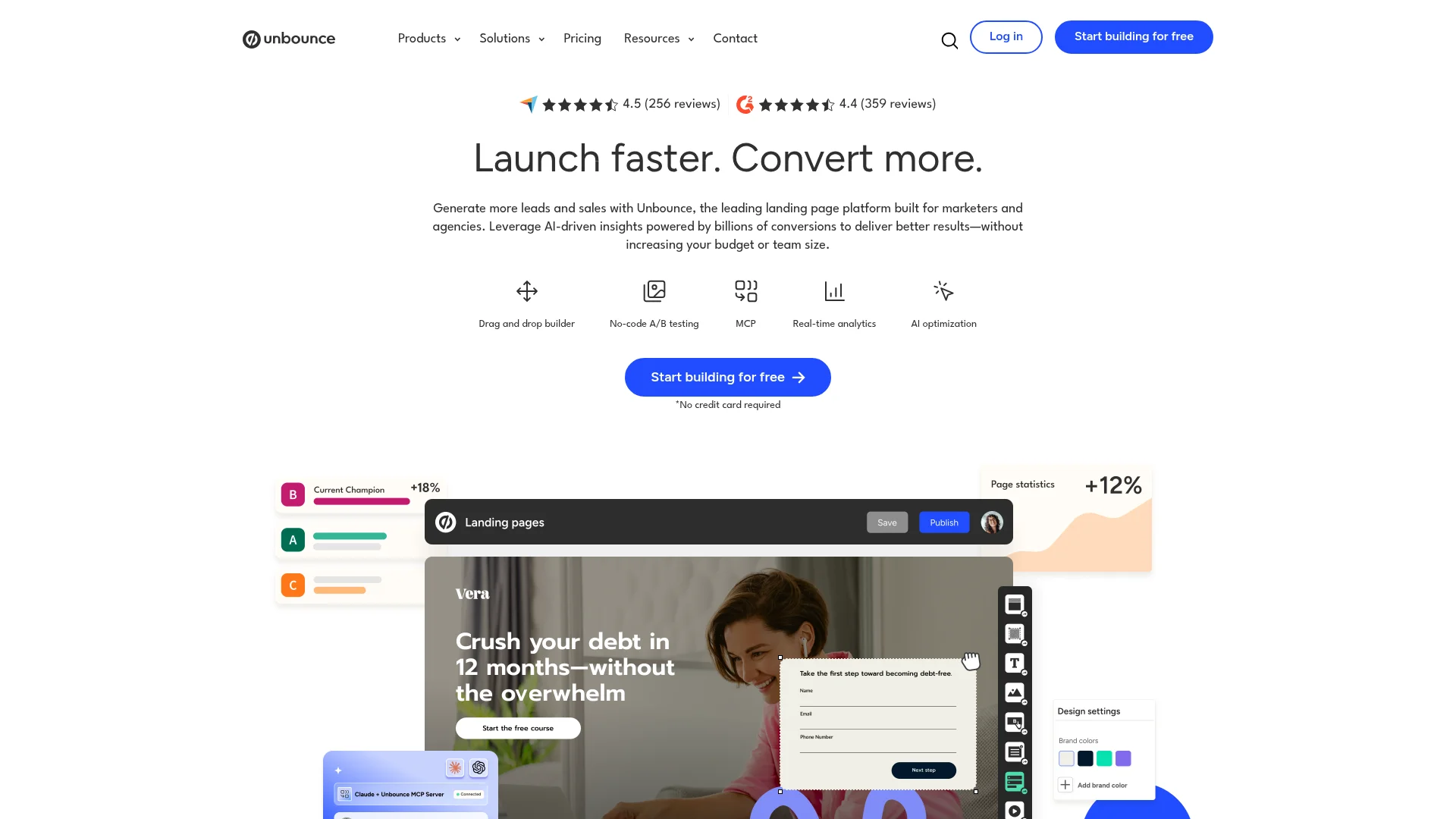 Unbounce AI landing page builder homepage