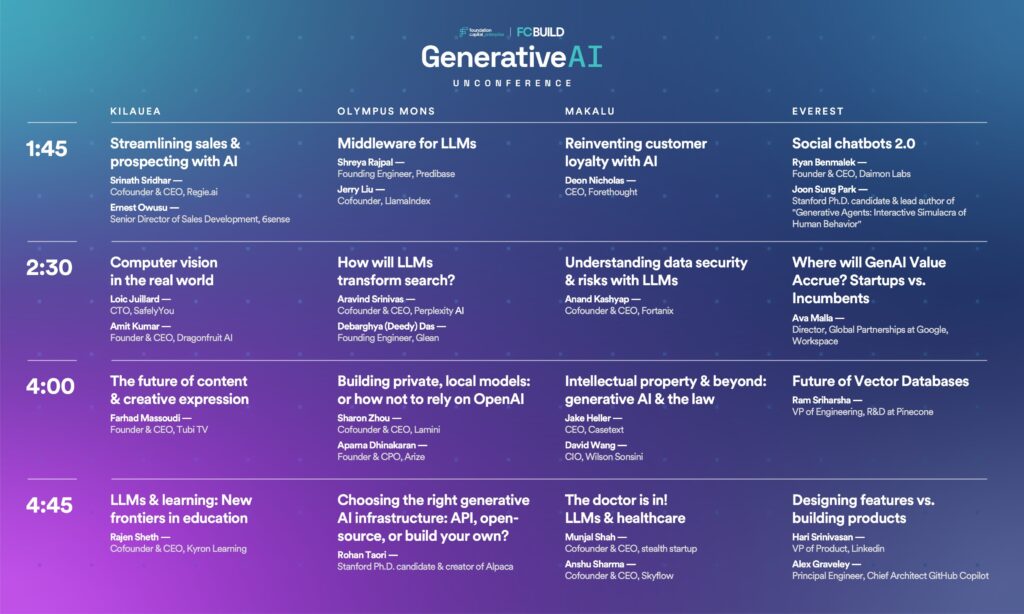 FC build generative ai unconference schedule/agenda