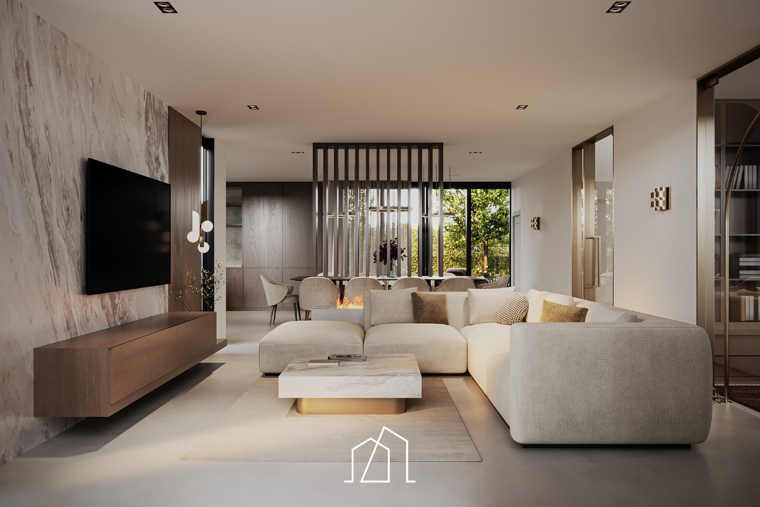 Living met zicht op tuin bij de moderne villa transformatie in Amersfoort