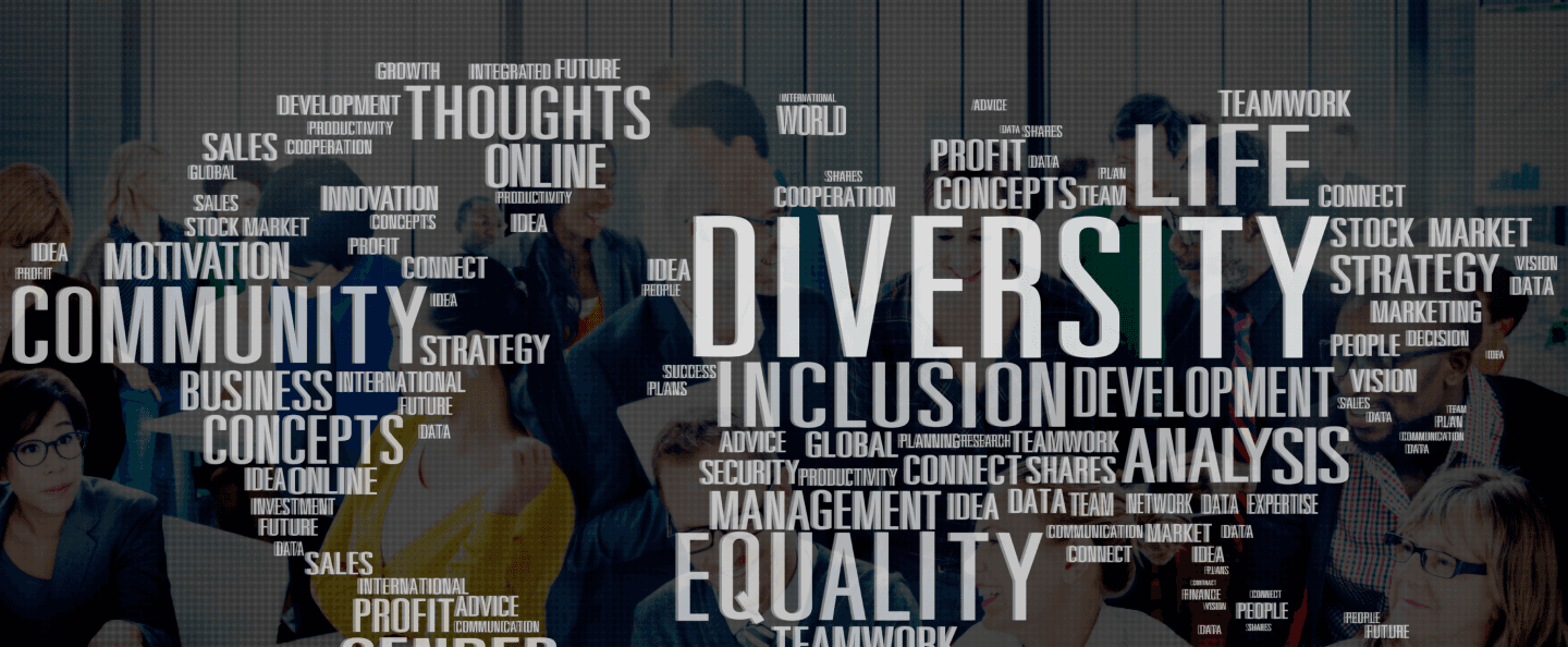 Diversity, Equity, and Inclusion (DEI) in the Workplace: A collage of words like 'Diversity,' 'Equality,' and 'Community' over a diverse group of professionals