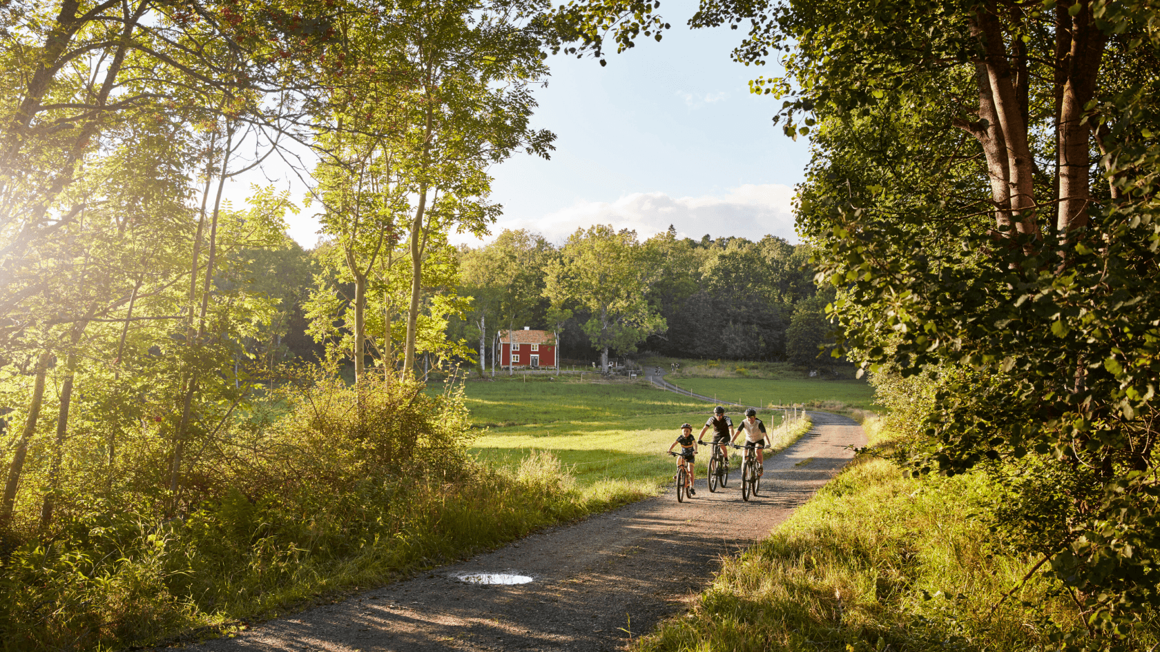 Three people biking in Southern Sweden
