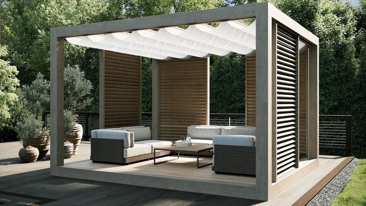 Moderní zahradní pergola TerraBlock – přírodní dřevo, stylová terasa