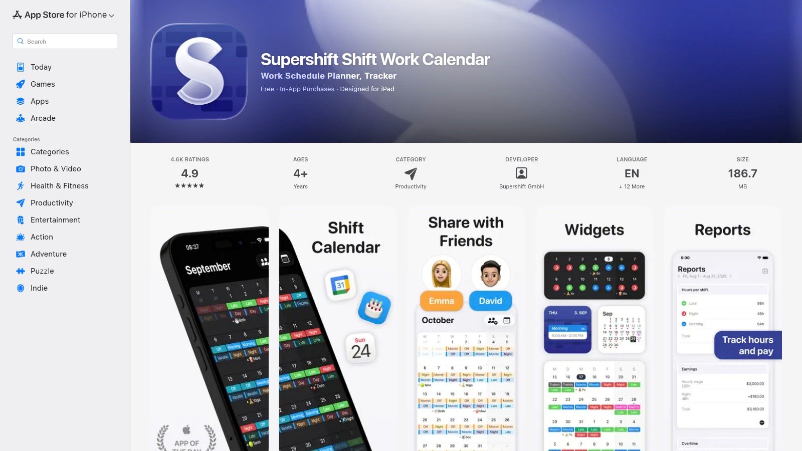 Apple App Store (Shift-work calendars / consumer apps)