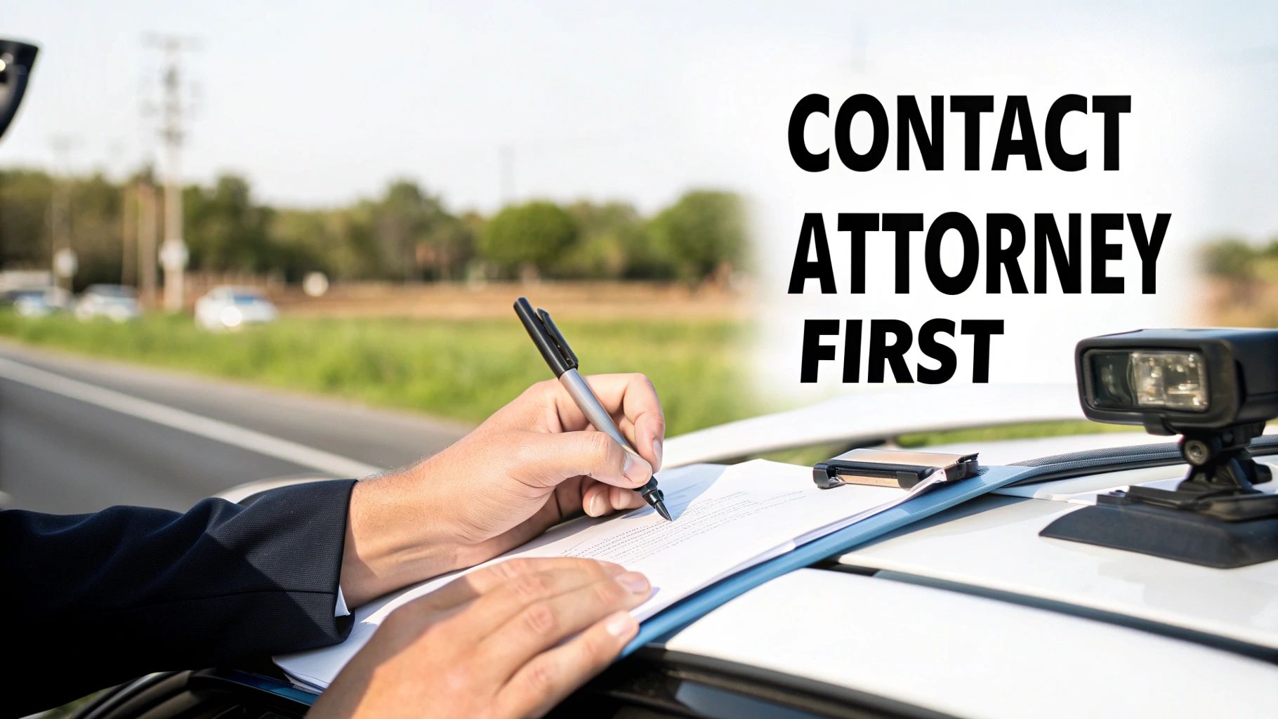 An individual carefully reviewing a traffic ticket in their car.