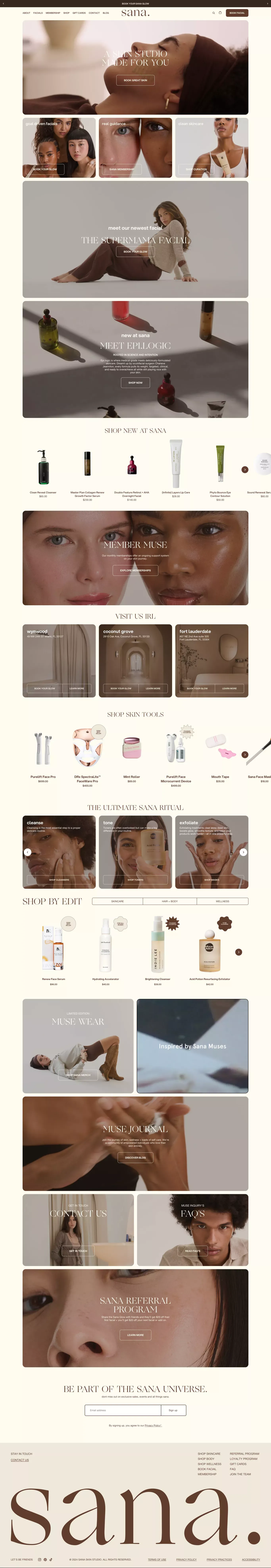 Sana Skin Studio ecommerce page screenshot showcasing Beauty and Ecommerce design