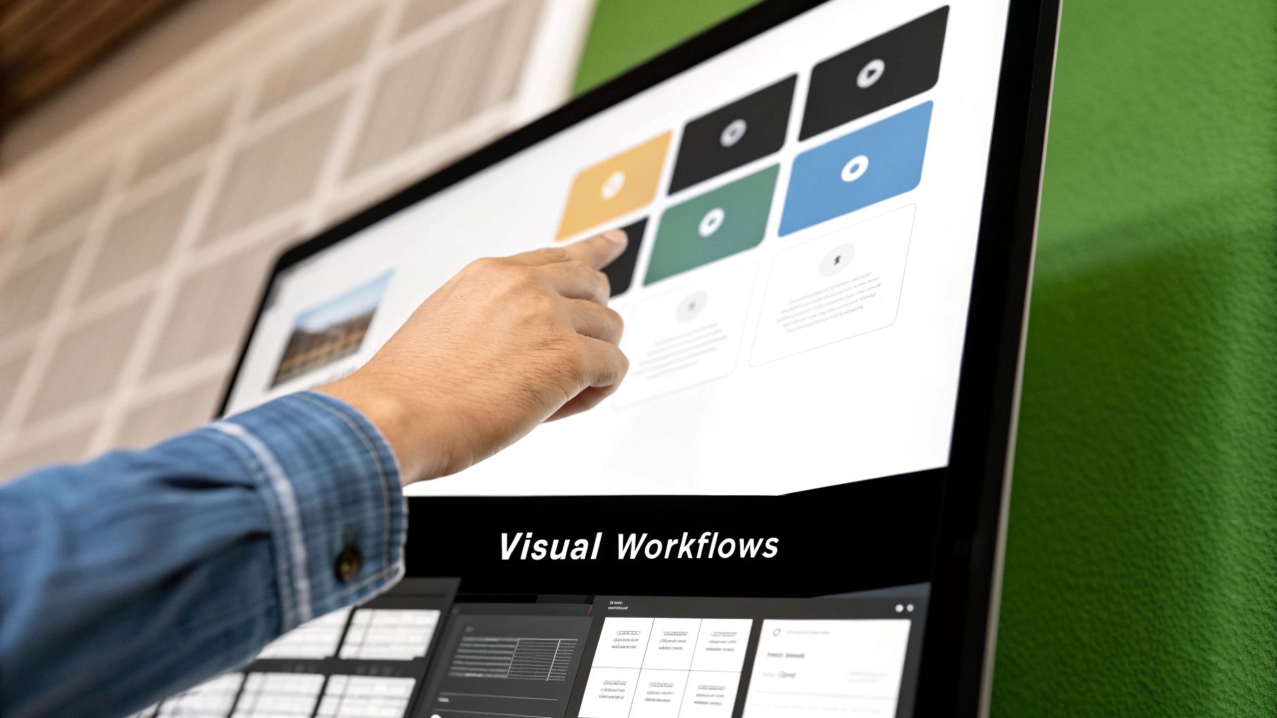 A designer working on a user interface, representing the visual design phase in Bubble app development.