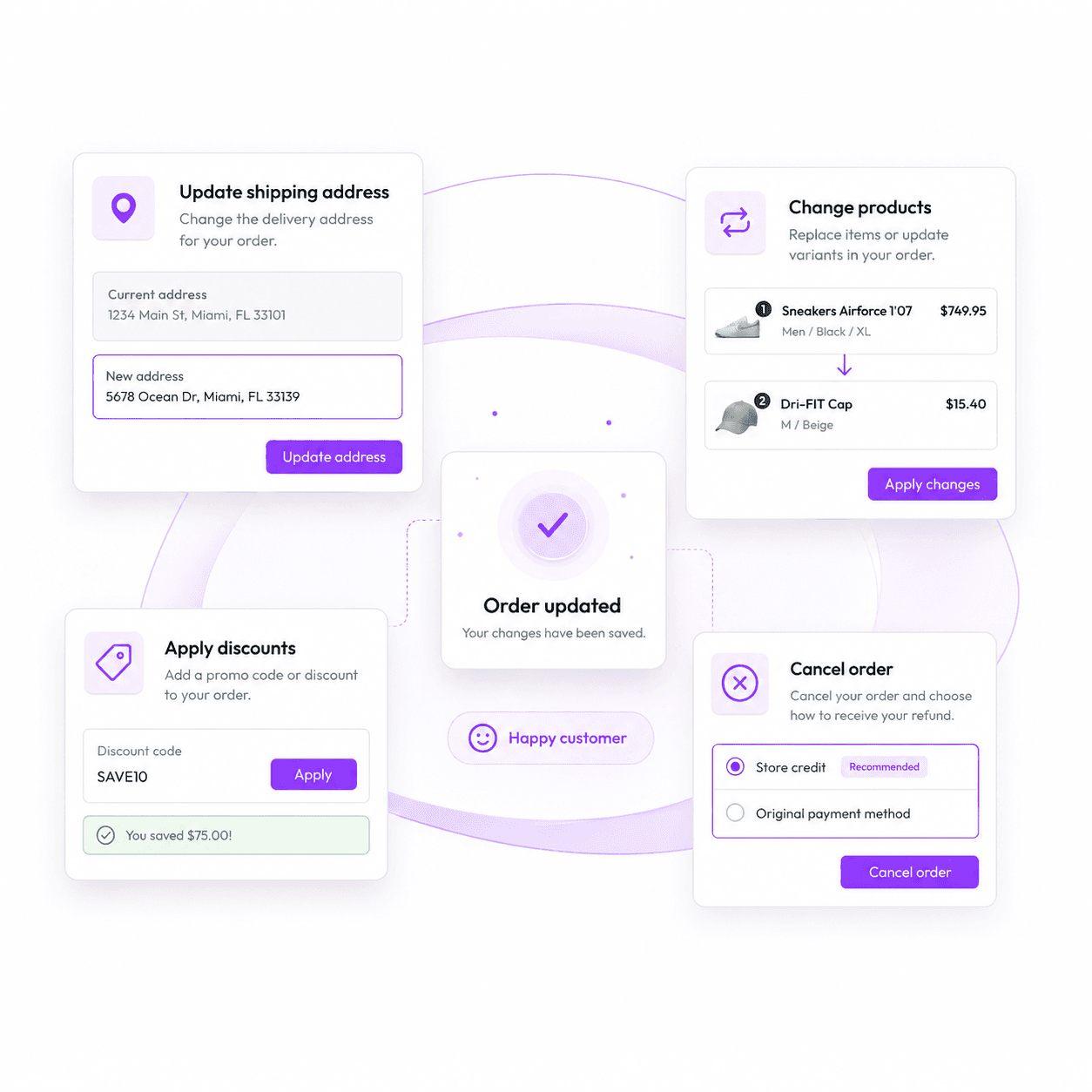 Customers making easy order edits on their Shopify purchase