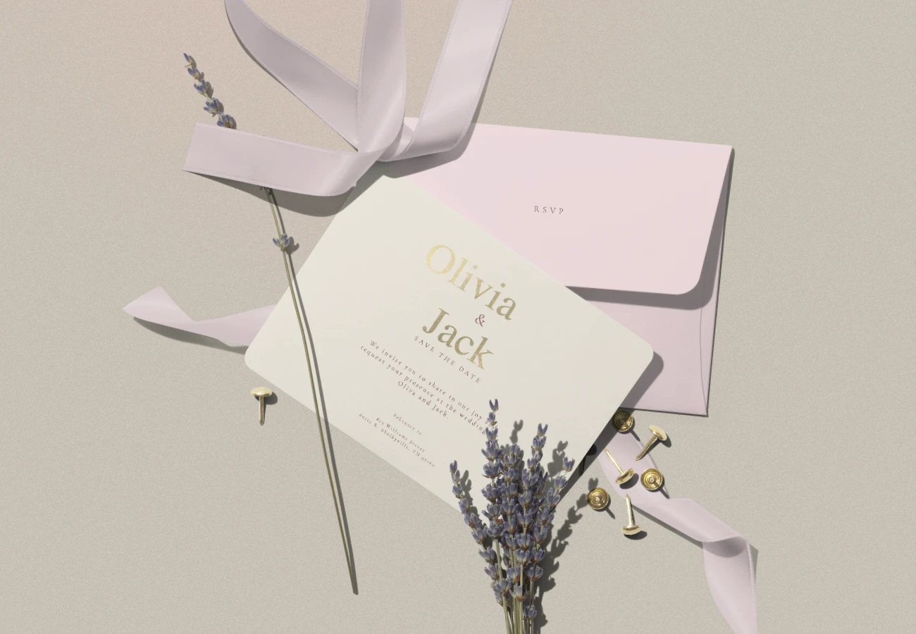 Envelope mockup with ribbon and props