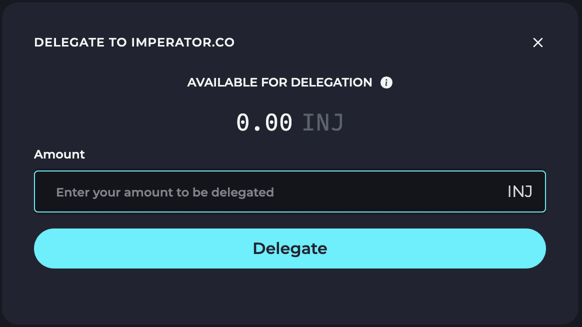 Select INJ amount to delegate