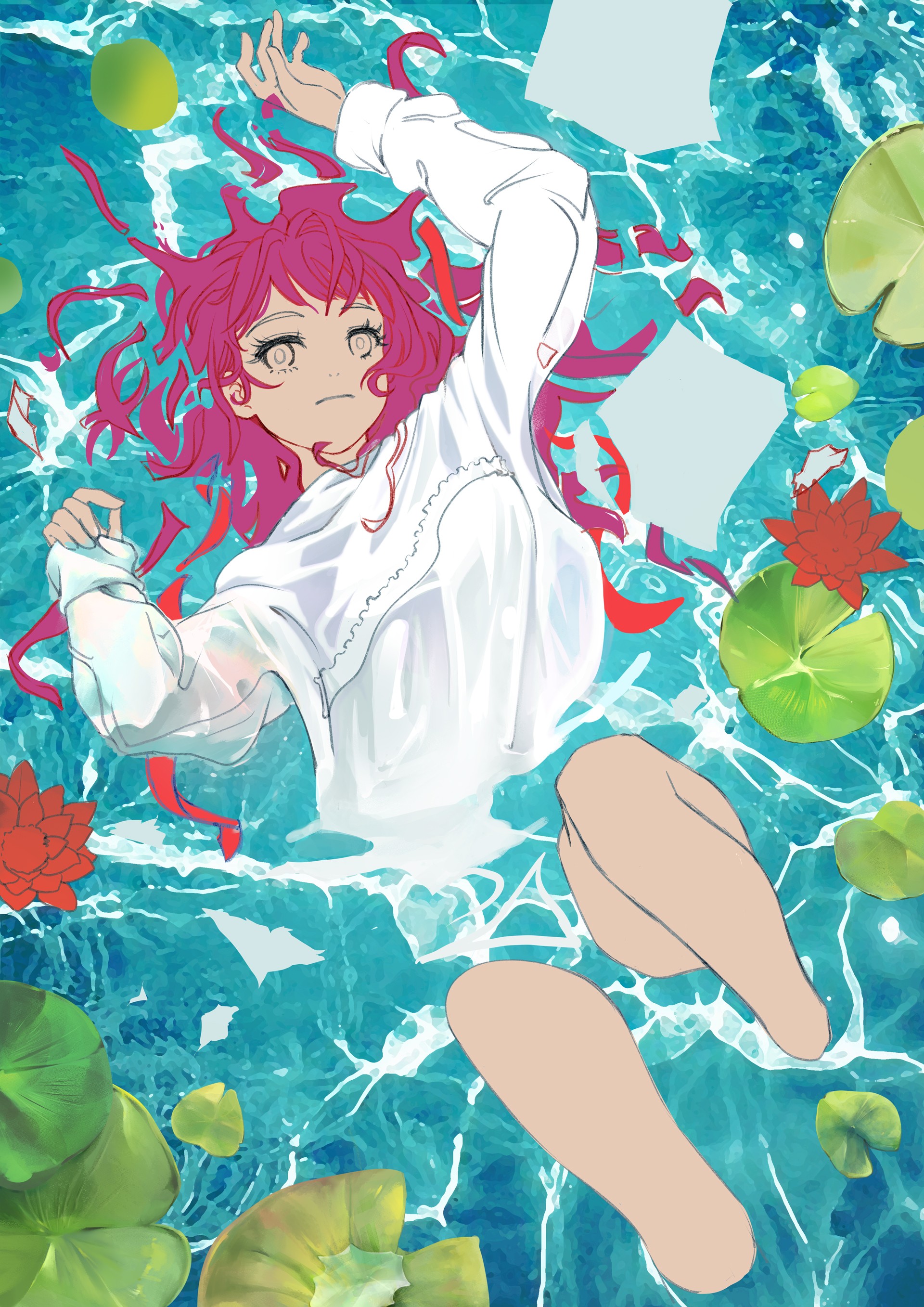 暑期少女| 上色流程第 1 步：背景水面與角色整體鋪色