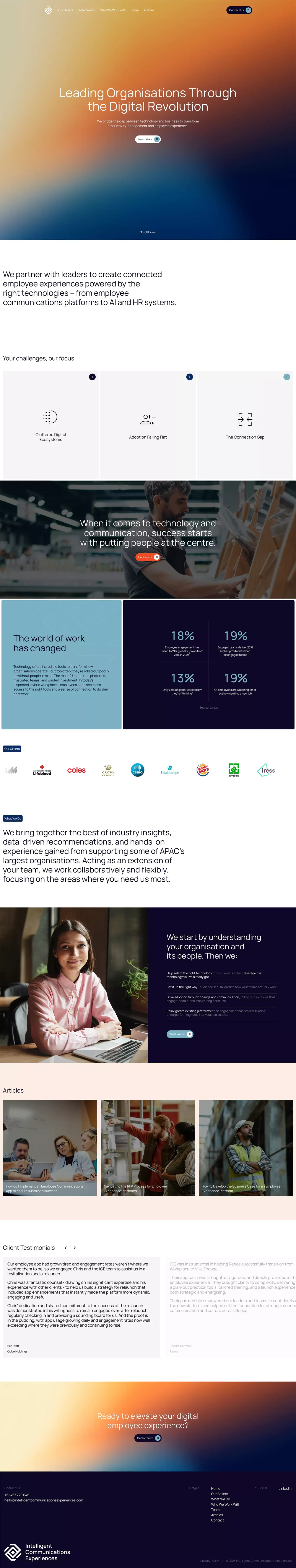 Intelligent Communications Experiences landing page screenshot showcasing AI and HR design