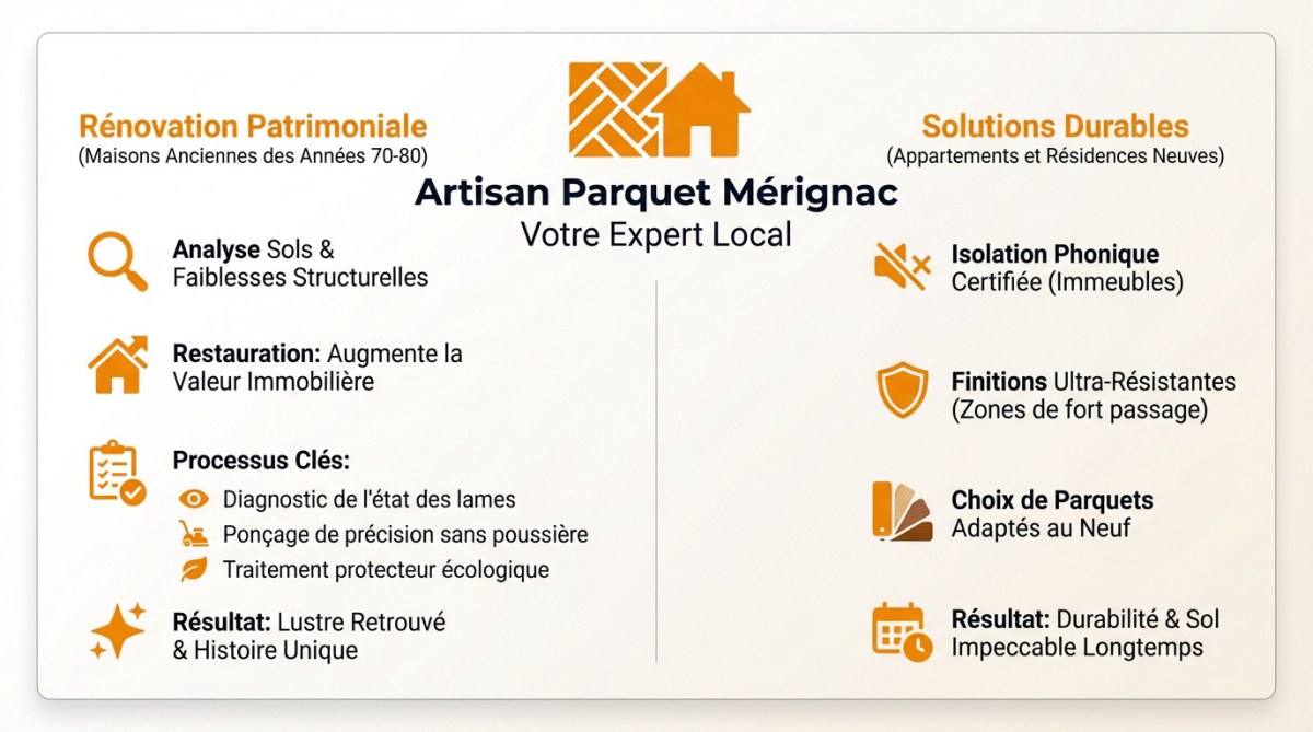 Artisan expert Aliénor Parquet réalisant la pose et la rénovation de parquet à Mérignac