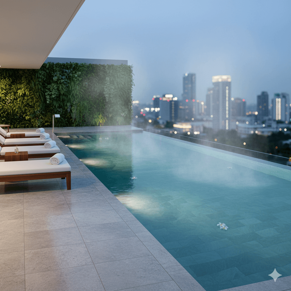 Contemporary serene SPA pool in luxury residential complex, Sector 67 Gurugram
