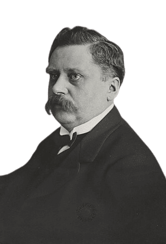 Physicist and Nobel laureate Wilhelm Wien is depicted in this black-and-white portrait, wearing a dark suit and sporting a prominent mustache with a serious expression. Known for his work on blackbody radiation and Wien's displacement law, his contributions significantly advanced the study of thermodynamics and electromagnetic theory.