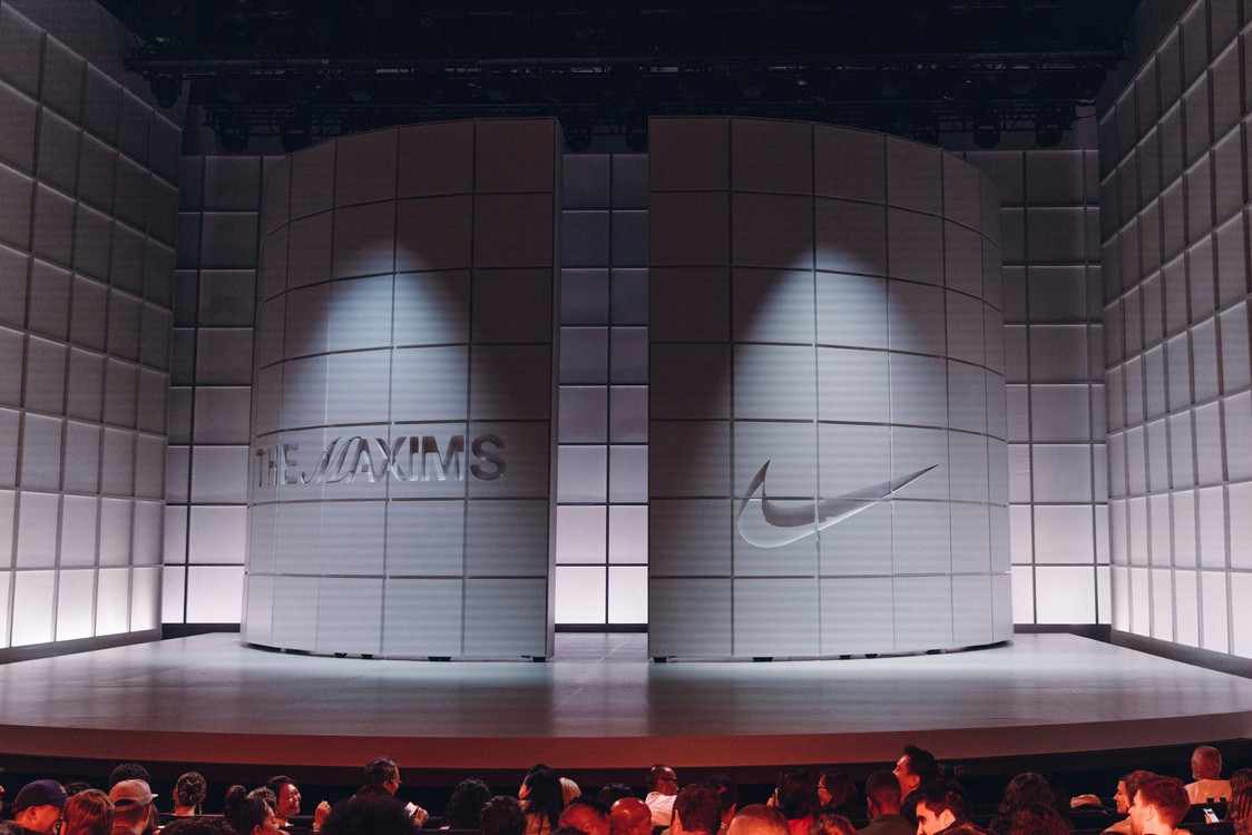 Stage with Nike logo made of a white grid