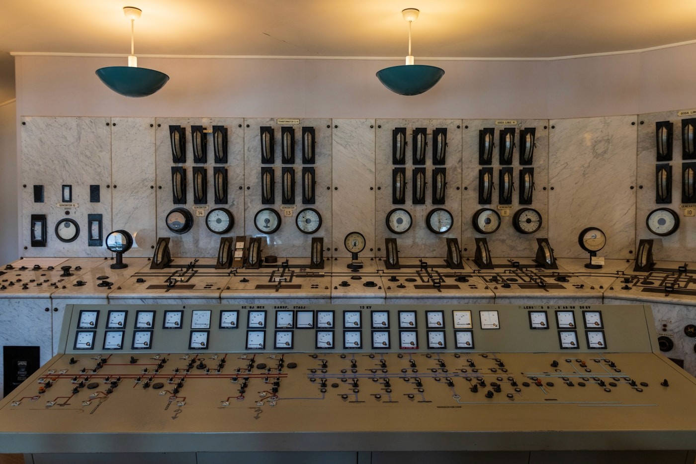 Industrial control room with complex power systems