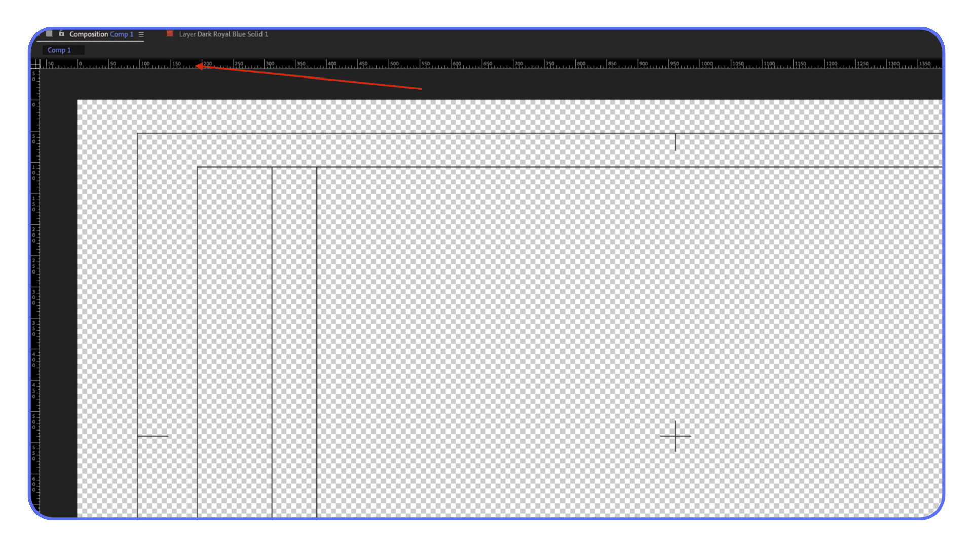 After Effects composition viewer with rulers enabled and multiple guide boundaries visible