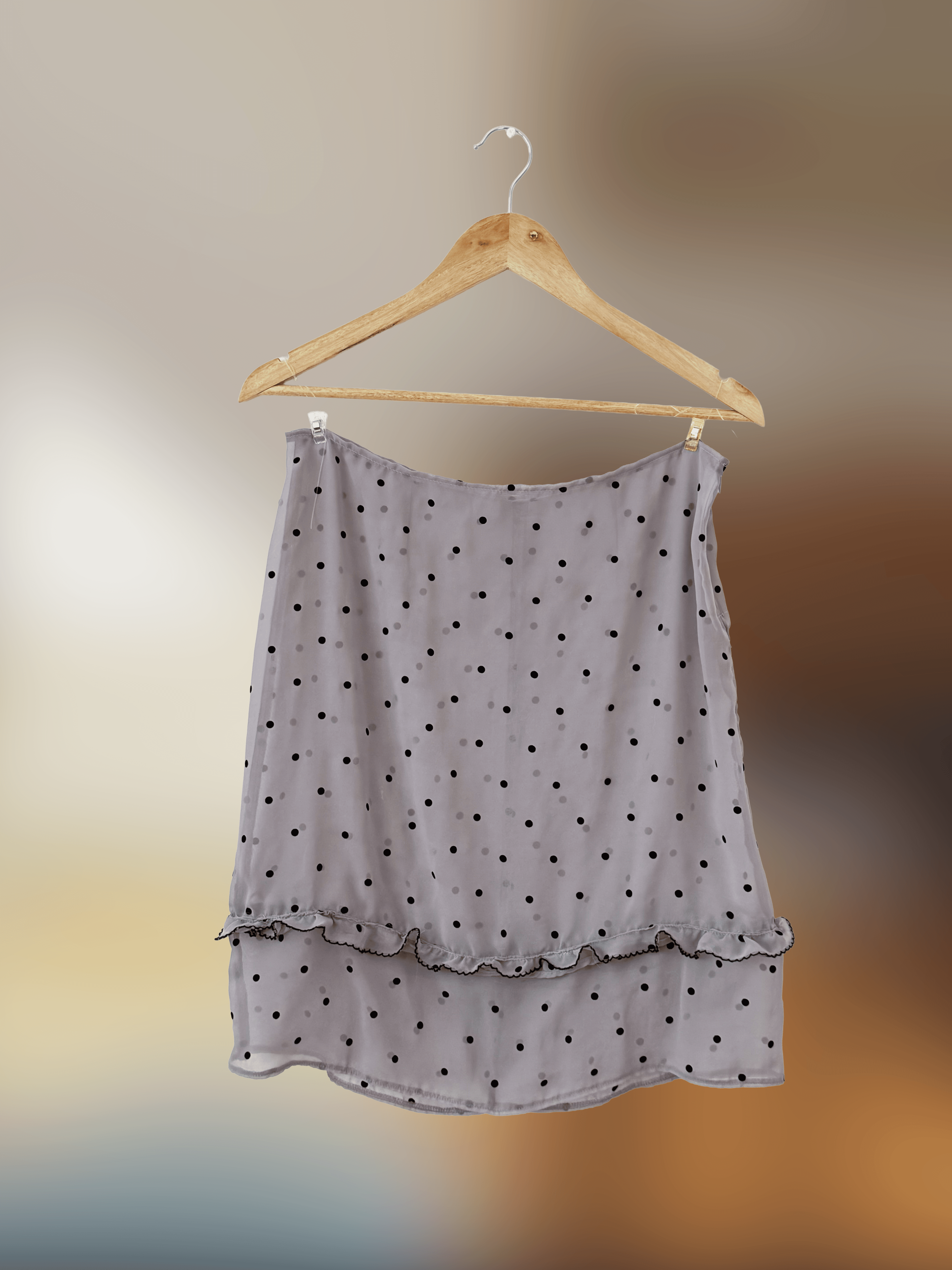 front of polka dot midi skirt