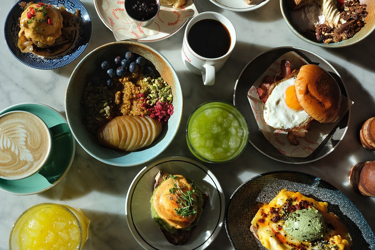 Several dishes of food placed on a table