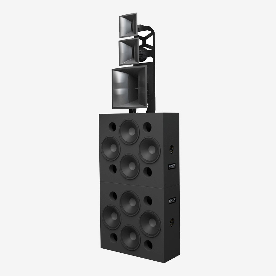 Stack of speakers with horns on top