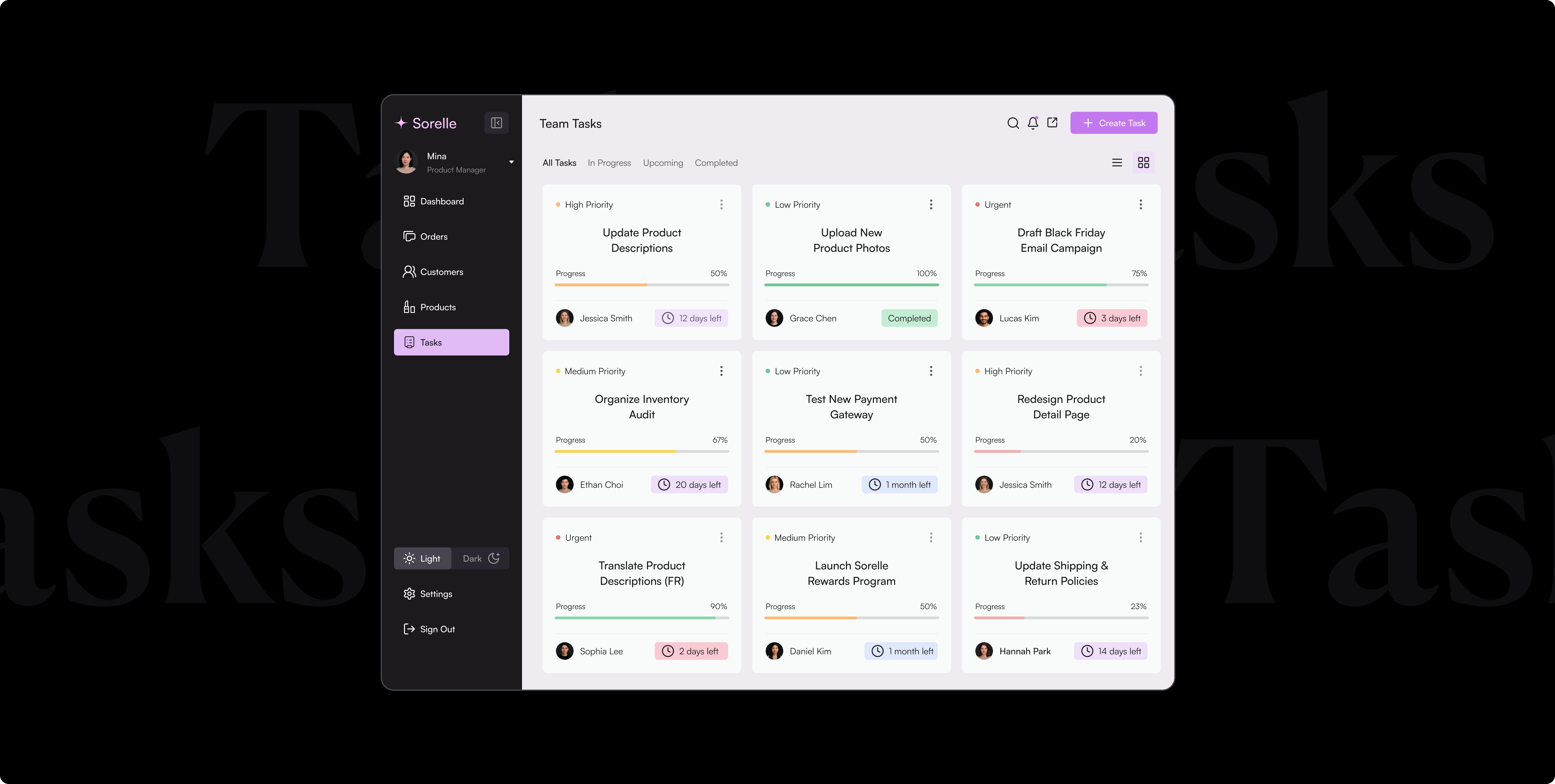 Tasks mockup admin panel