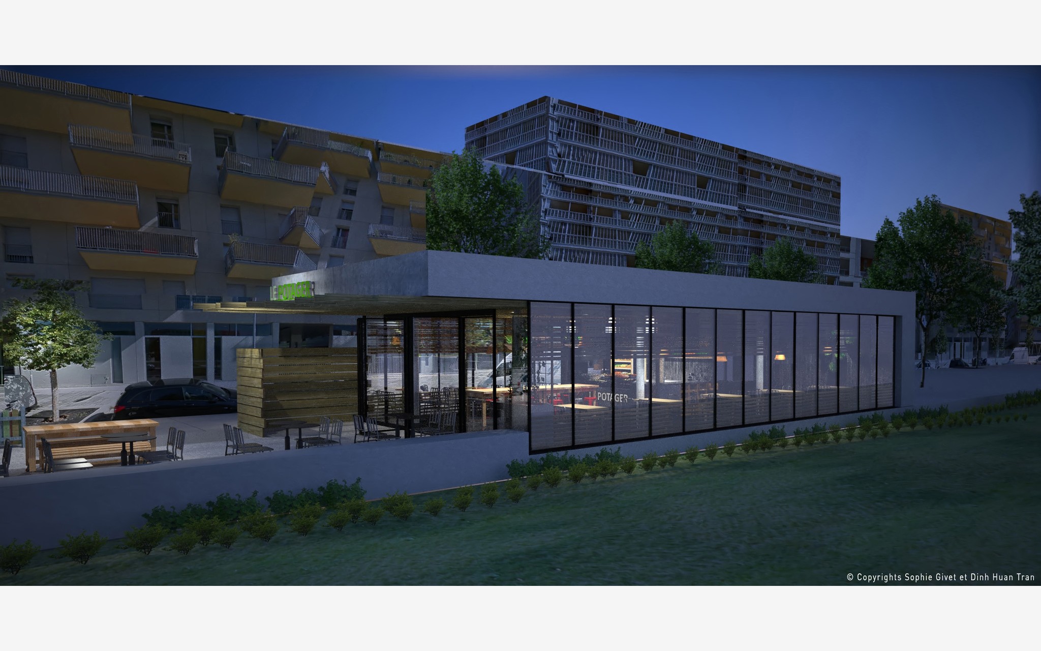 Vue de nuit, depuis le parc