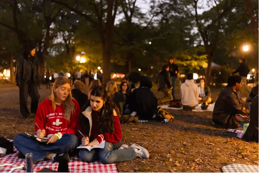 People gathered at a park
