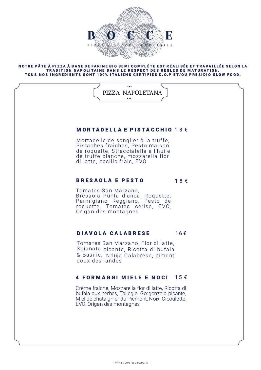 Carte du restaurant Bordeaux Saint Seurin Menu verso — Bocce