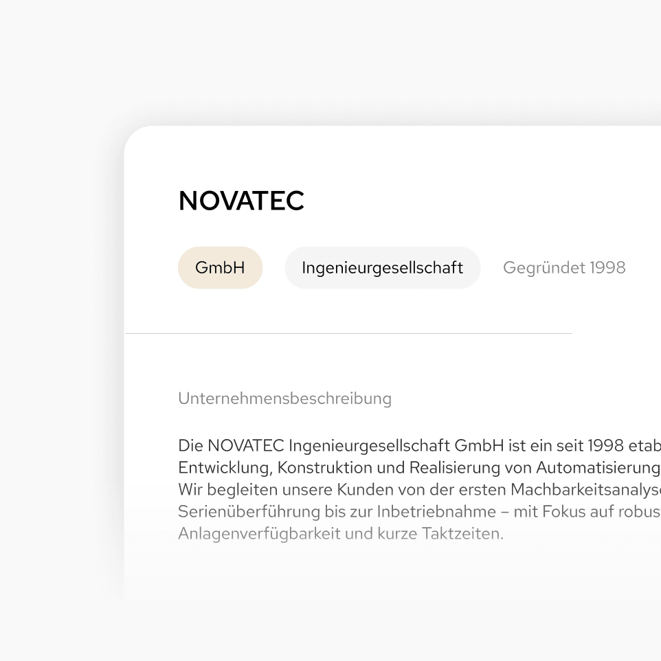 A screenshot of the company profile displayed within the AION app