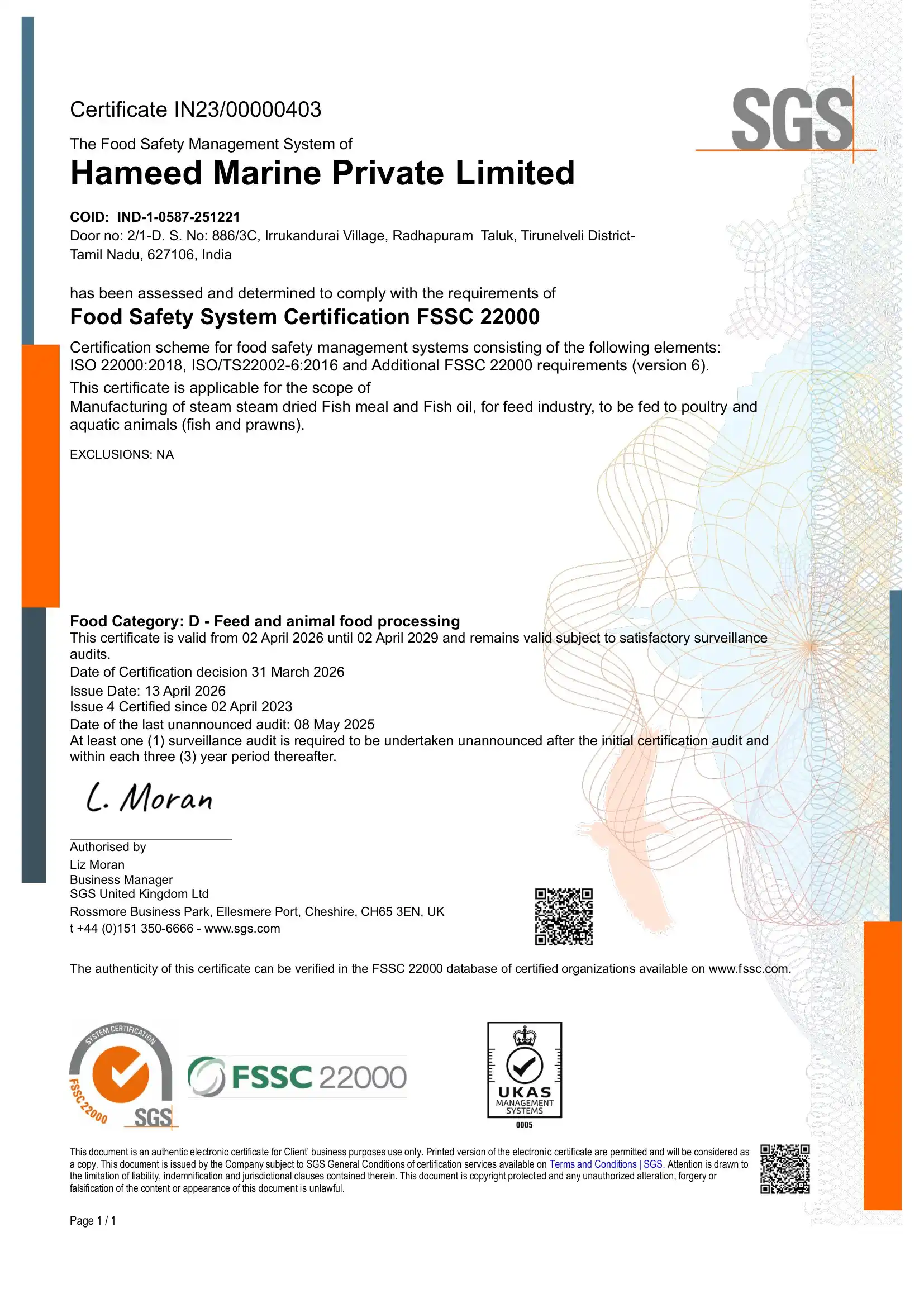 FSSC 22000 Certificate