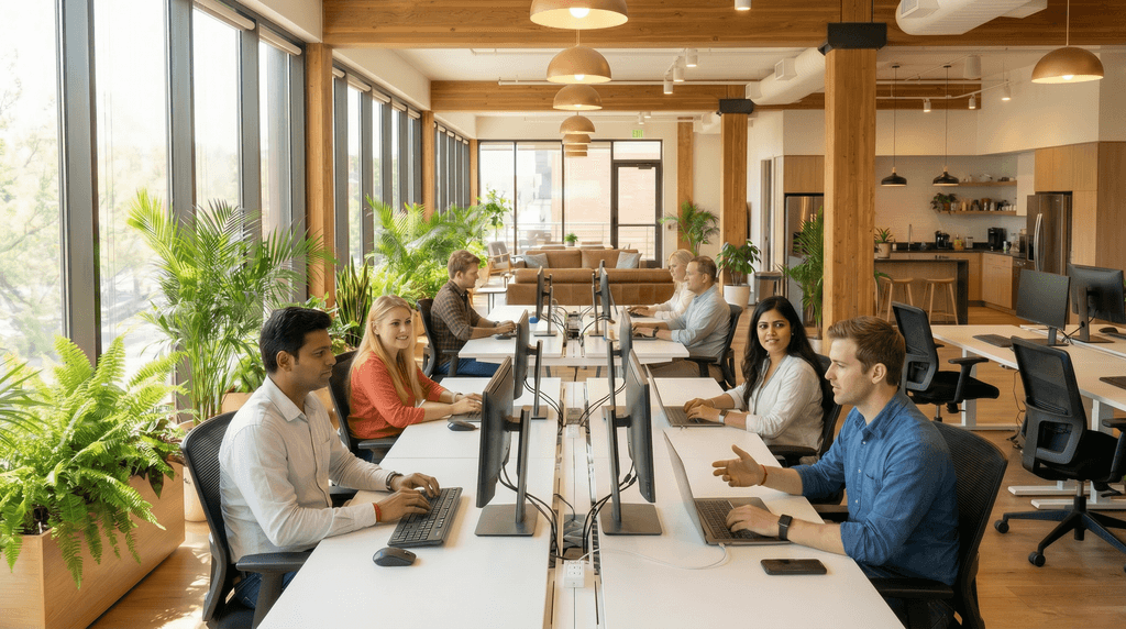 A work team around the desk