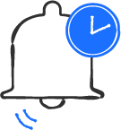 Ícone de sino de notificação com relógio, representando o acompanhamento em tempo real de cada etapa do processo de recuperação na plataforma DevolveAI.