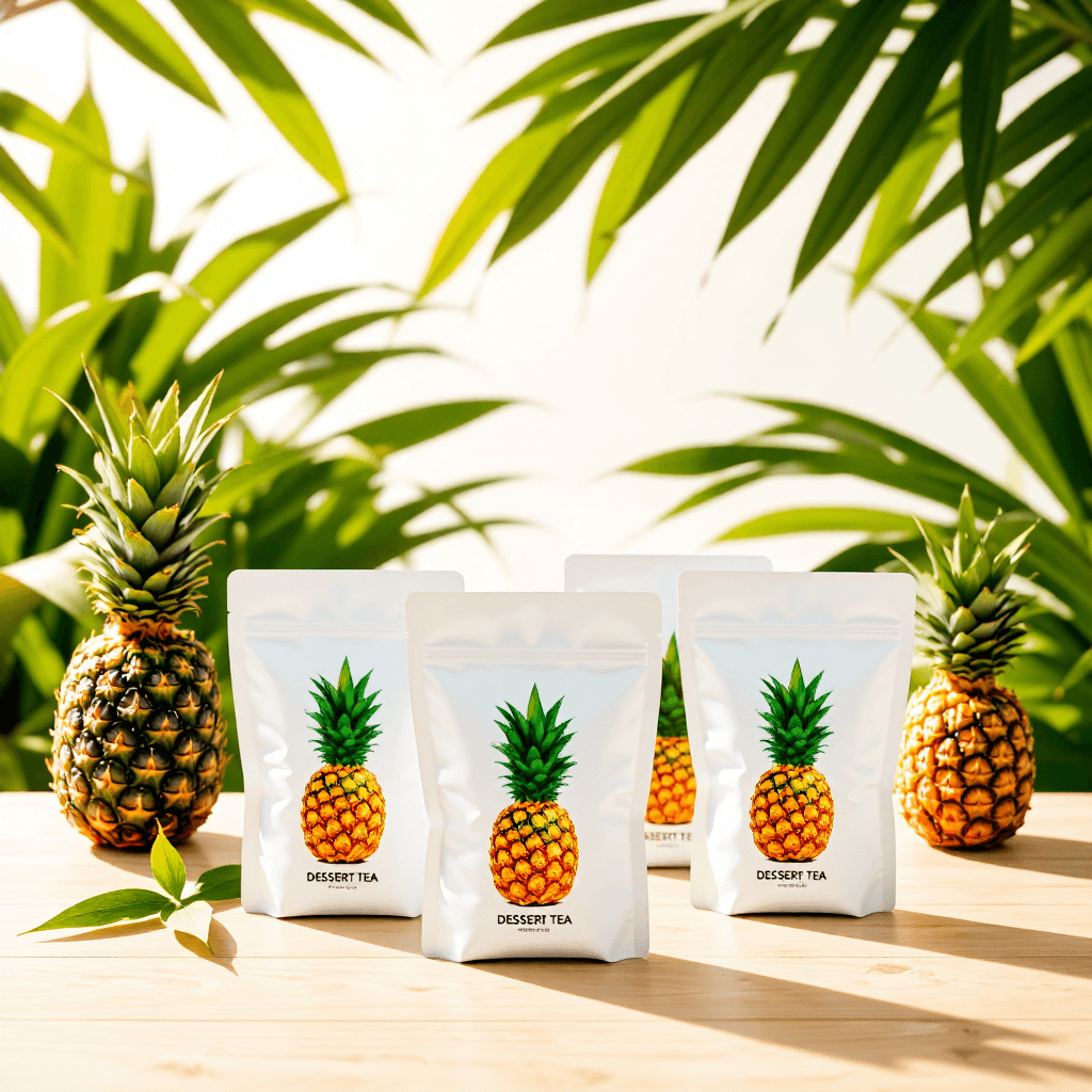 product photography of packets of pineapple vinegar dessert tea